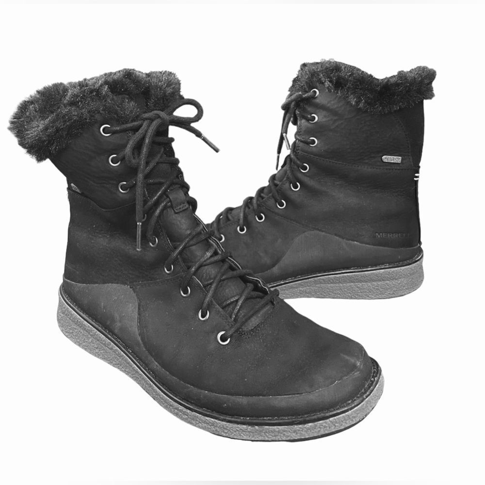 Merrell Tremblant Ezra Waterproof Winter Snow Boots Black Suede Leather SZ 9